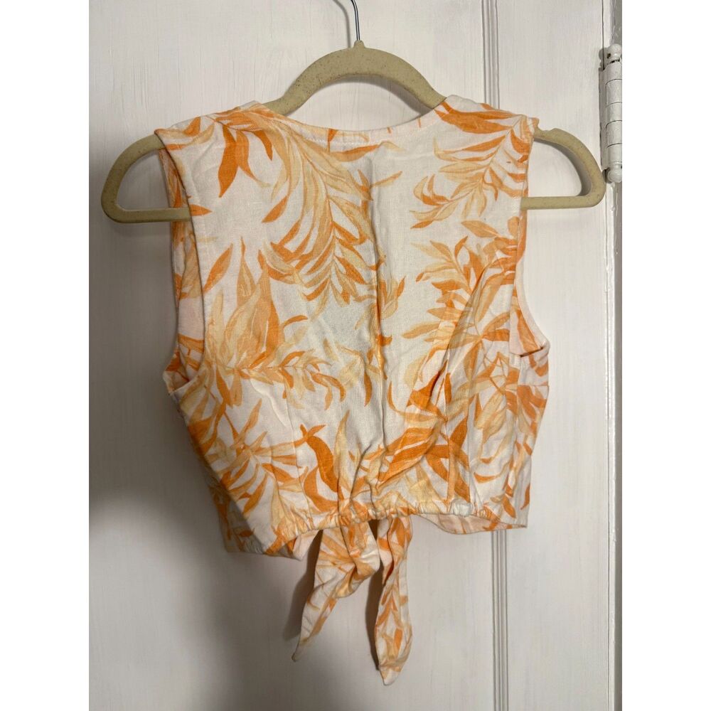 Abercrombie and Fitch Orange and White Floral Tie Front Linen Top NWT - Picture 2 of 4